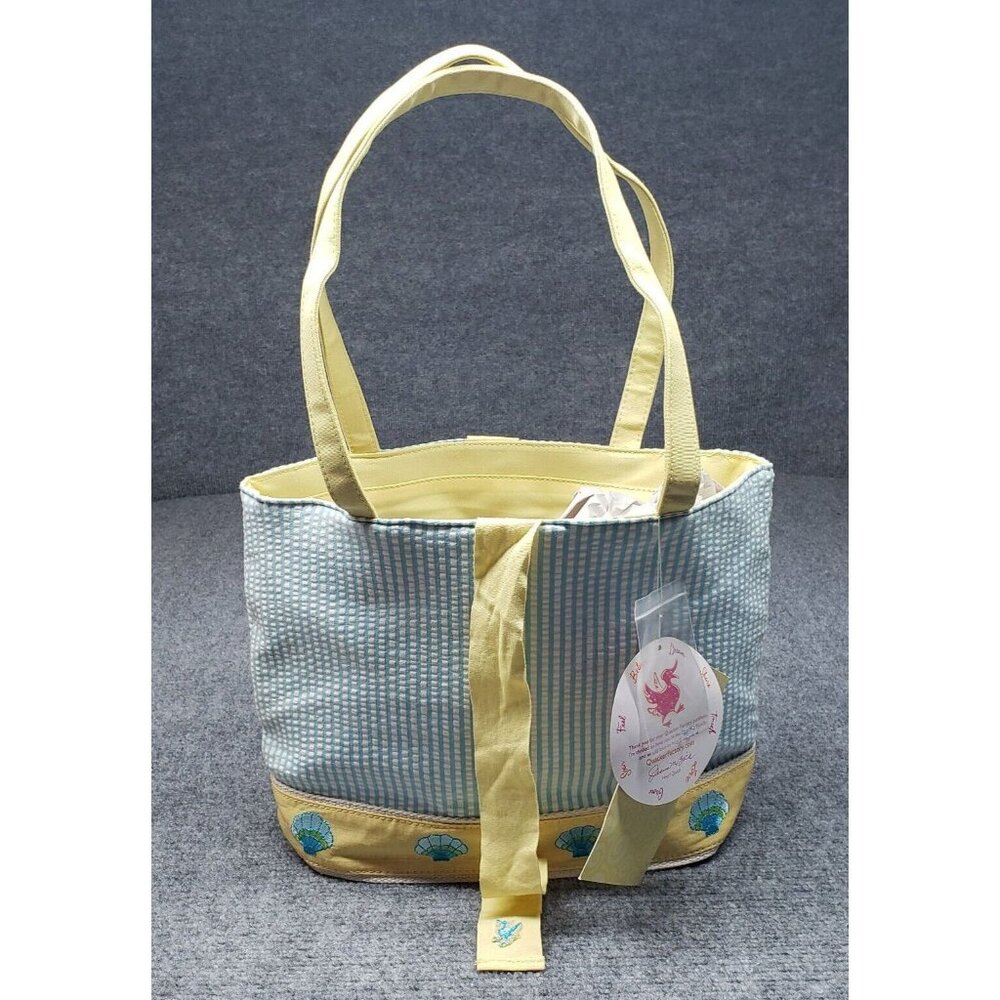 Quacker Factory Shoulder Bag Womens Light Blue Yellow Sea Shell Striped New
